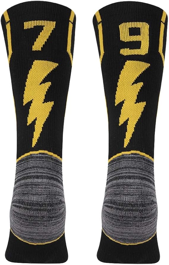 KitNSox Basketball Socks, Youth Kids Mid Calf Sport Athletic Number Crew Socks Black/Gold 1 Pair