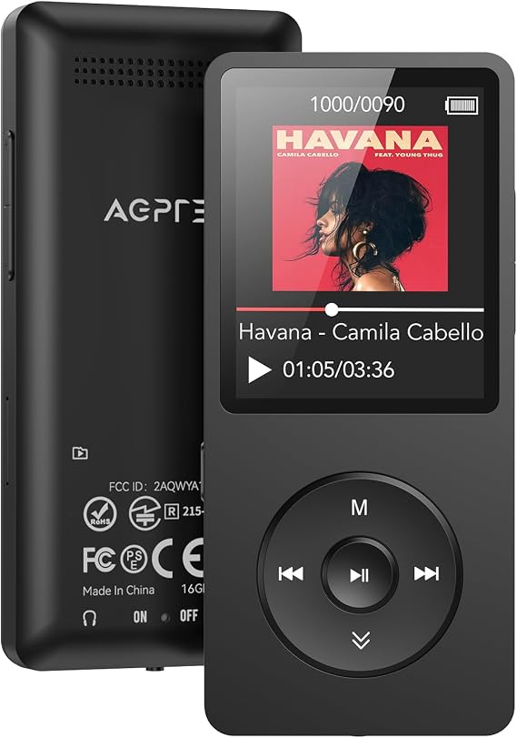 AGPTEK A02 MP3 Player with Bluetooth 5.3, 1.8'' 16GB Portable Music Player | with Speaker, FM Radio, Voice Recorder, Supports Expanded Up to 128GB(Black)
