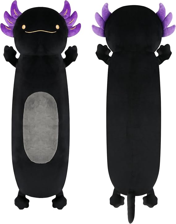22 Inch Black Axolotl Stuffed Animal, Soft Fluffy Long Axolotl Plush Body Pillow, Cute Salamander Hugging Pillow, Plushies Toy Gift for Kids Boys Girls Teens Birthday