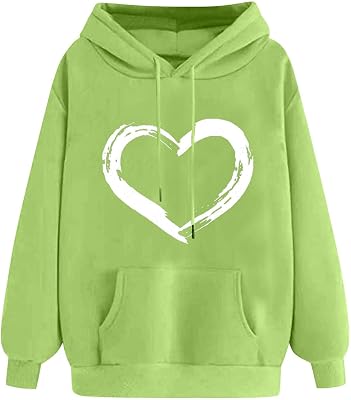 Warm Hoodies for Women,Heart Print Oversized Winter Clothes Loose Fit Sweatshirt with Pocket Comfy Pullover Sweaters