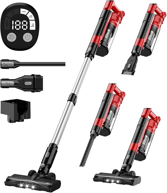 350W Cordless Vacuum Cleaner for Milwaukee Battery, 35kPa Brushless Lightweight Stick Vacuum with 3 Mode Suction, 6 in 1 Stick Vacuum Cleaner with HEPA for Floor, Carpet, Car (Battery Not Included)