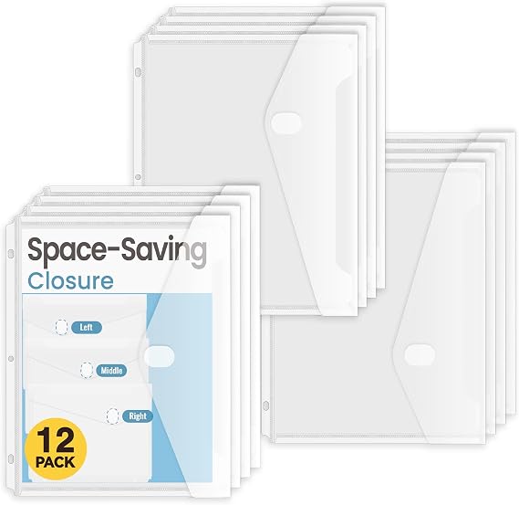 Sooez 12 Pack Binder Folders Pockets with Staggered Closures, Letter Size