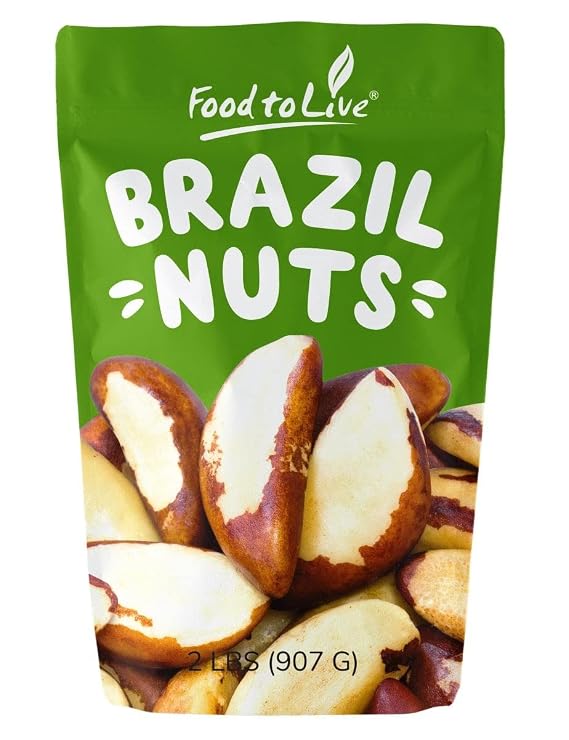 Food to Live - Raw Brazil Nuts, 2 Pound, Raw, Whole, No Shell, Unsalted, Kosher, Vegan, Keto and Paleo Friendly, Bulk, Good Source of Selenium, Low Sodium and Low Carb Food.