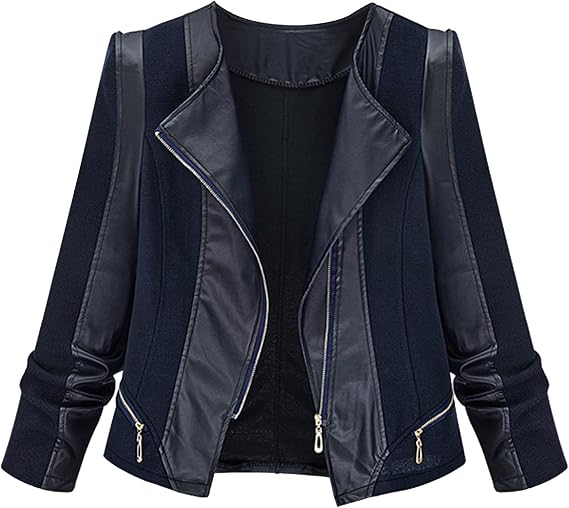 Women Plus Size Large Women Zipper Leather Zip-Up Vintage Slim Lady Coat Moto Jacket Black, XXL