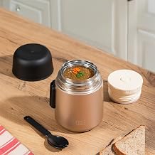 Porsima Paslanmaz Çelik Vakumlu Yemek Termosu Beslenme Kutusu Taşınabilir Lunch Box Sefer Tası Bronz 600ml, lns-brnz Bej