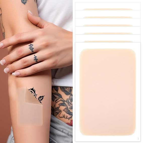 Oruola 6pcs Tattoo Cover Up Patch Waterproof, 5.1 x 3.3 Inch Tattoo Cover Up Tape,Sweat-Proof Tattoos Hiding Tape for Scar Birthmarks, Ultra Thin Invisible Skin Tone Concealer Sticker