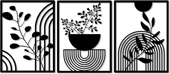 Pduoduo 3 Panels Abstract Metal Boho Wall Decor,Modern Geometric Wall Art for Home Bedroom Living Room(15.7x 11.8in)