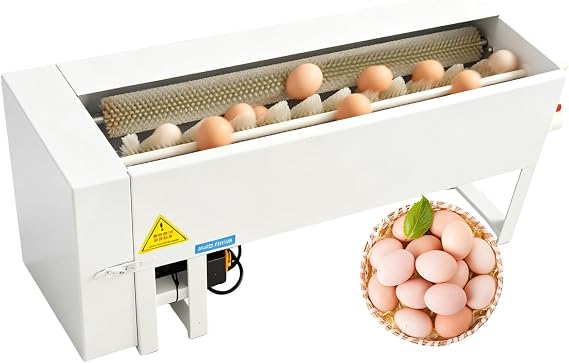 INTBUYIING Semi-Automatic Egg Washer Cleaner High Efficiency Egg/Potato Cleaning Machine 1500-2000 Eggs/Hour, Nylon Brush Non-Damage Design for Farm, Restaurant, School 110V