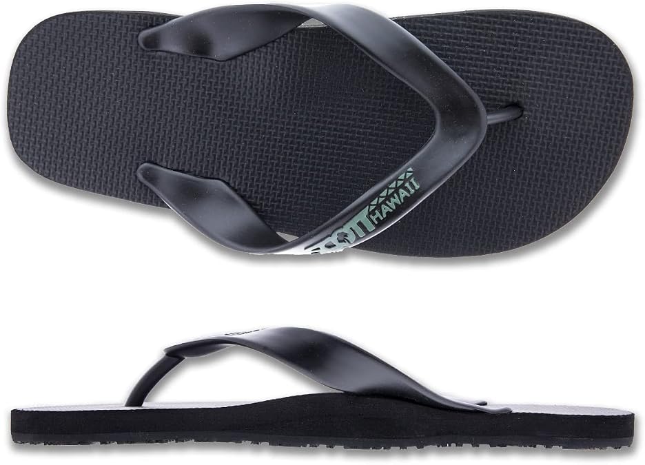 Scott Hawaii Men's Kumu Wide Flexible Rubber Slipper | Double Plug Strap | Beach Footwear | No-Slip Boat Sandal | Low and No Arch Flip Flops