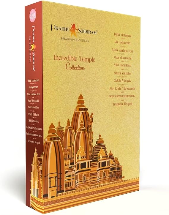 Prabhu Shriram Temple Collection  with 10 Incredible Fragrances Organic Incense Sticks Luxury Gift Box| Long-Lasting, Luxury Gift Box Set of 10