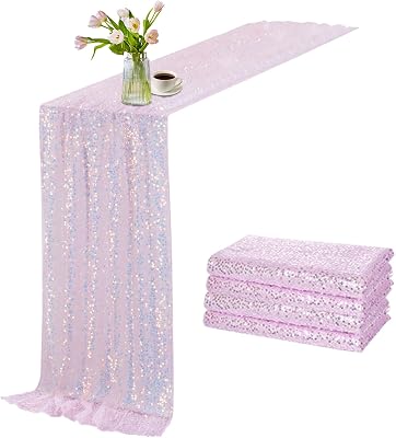 B-COOL Sequin Table Runner Iridescent Pink Table Runners 25X120inch Elegant Table Runner for Wedding Birthday Party Ceremony 4 Pack
