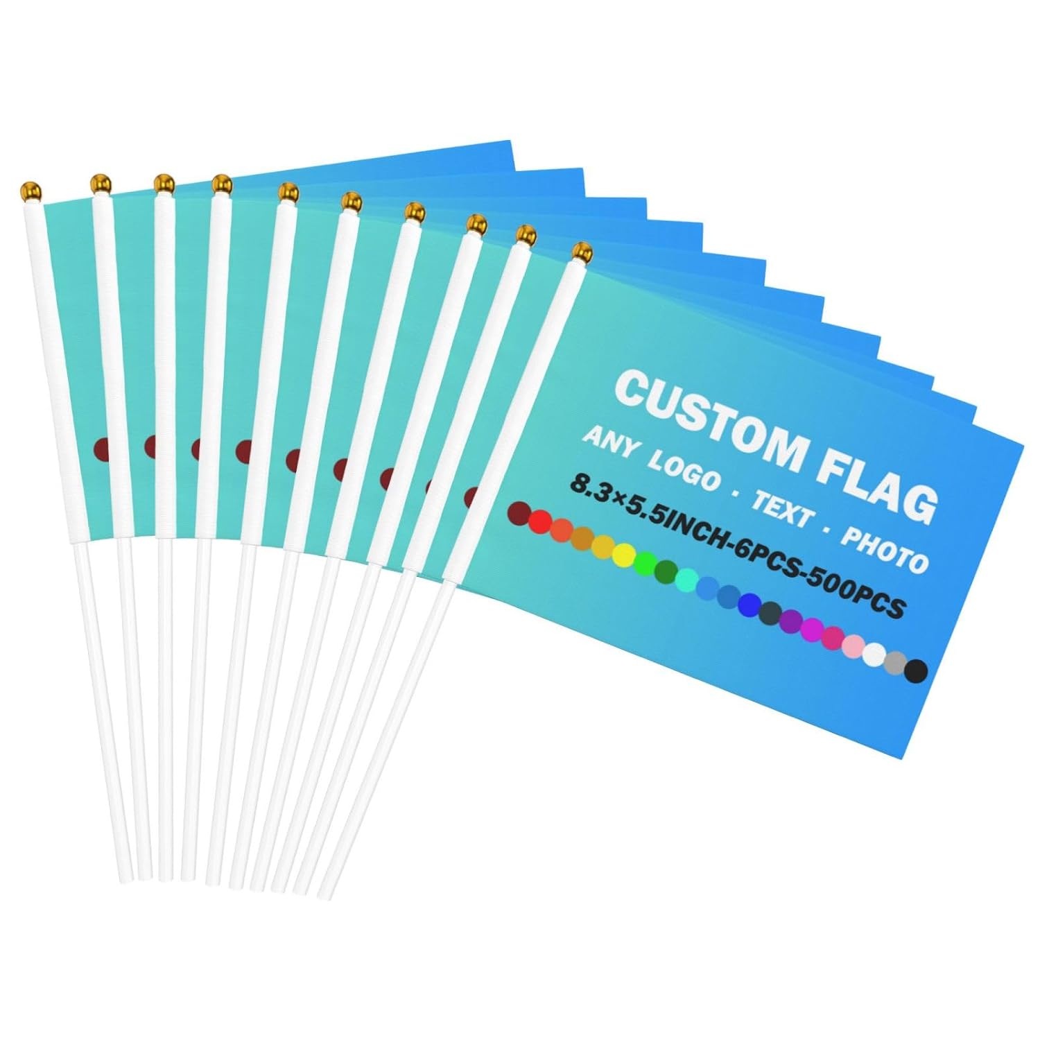 Custom Handheld Flag with Pole Personalized Stick Flag Mini Flags Personalised Hand Held Small Flag for Sporting Team, Sport Events, Football Match - 300 PCS