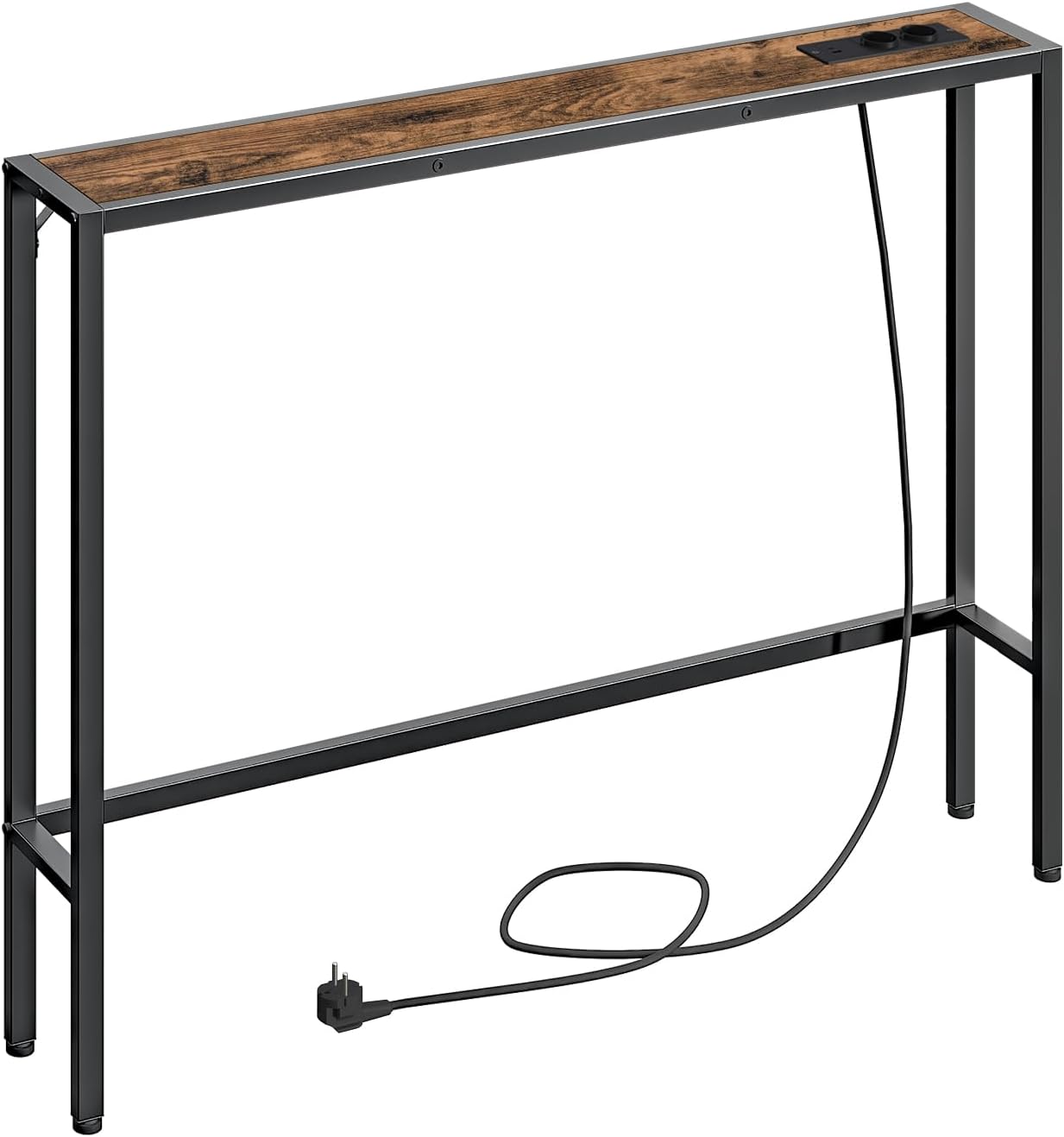 MAHANCRIS Console Table with Charging Station 100cm Entrance Table Narrow Side Table Hallway Table with Sockets and USB Ports for Living Room Bedroom Vintage Brown and Black ACTHR968UE01