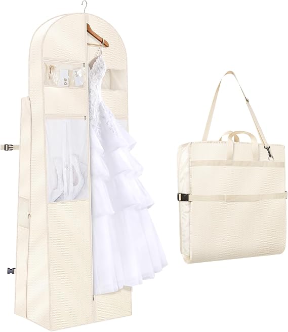 KEEGH 72 in Wedding Dress Garment Bag Luxury Plaid Dress Bag, Beige