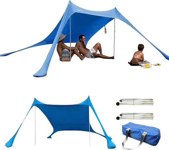 1 Set Beach Tent - Portable Sun Shade Tent, Outdoor Sun Shades, Anti-Uv Beach Awning, Water Resistant Umbrella Sun Shade for Beach Camping Fishing Garden