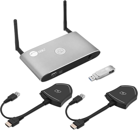 SIIG Dual-View 4K Wireless Presentation Kit, CE-H26611-S1 | Present two wireless sources side by side in 4K; the kit supports AirPlay, Miracast, annotation and whiteboard workflows.