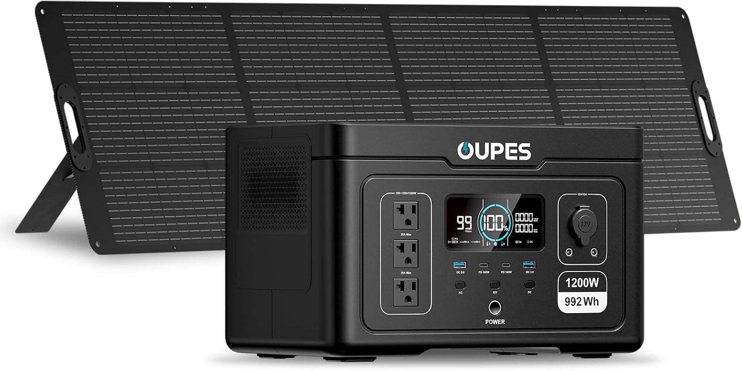 OUPES Exodus 1200 Portable Power Station 1200W, 992Wh Durable LFP Battery Solar Generator w/ 3 1200W AC Outlets (Peak 3600W), 140W USB-C, UPS, for Camping, RVing, Home Backup (Solar Panel Optional)