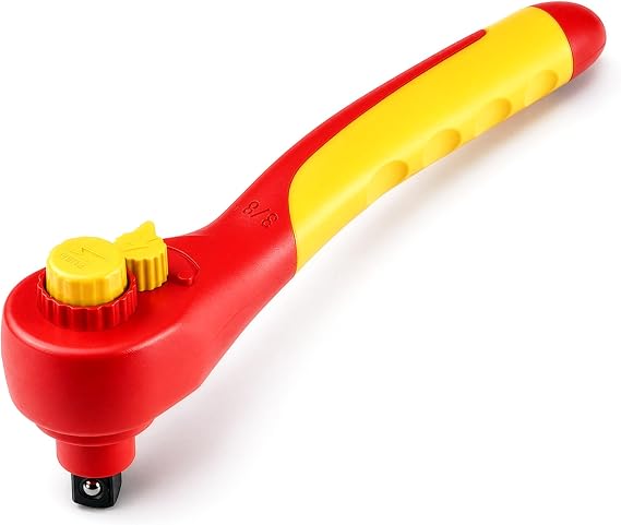 Powerbuilt 3/8 Inch Drive 200 mm VDE Ratchet, Insulated with 72-Tooth Gears, High-Voltage Electrical and Hybrid Vehicles, Home Repair, Premium High Quality Chrome-Vanadium Steel - 642948