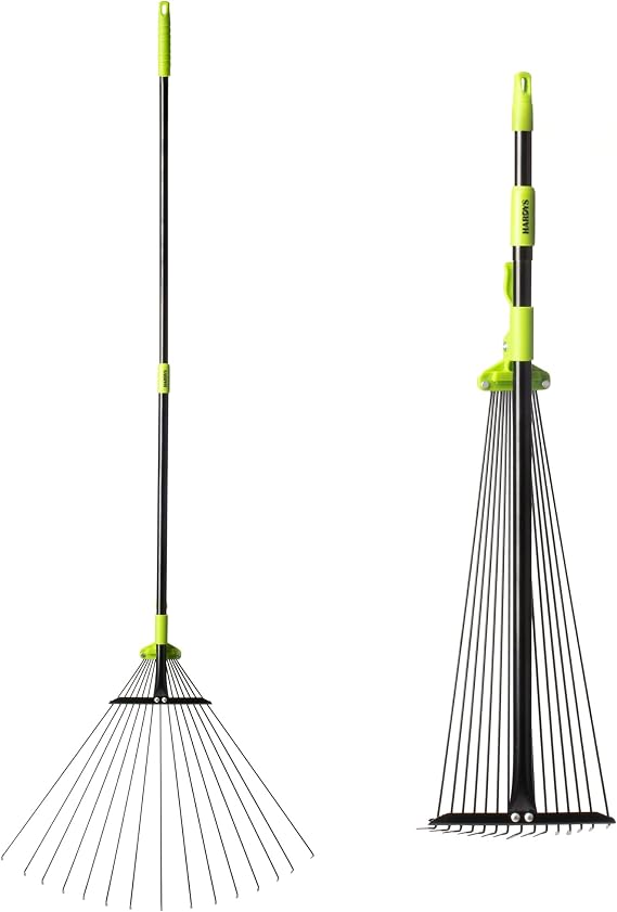 Hardys Garden Rake - Telescopic Leaf Rake for Gardening | Heavy Duty Leaf & Grass Garden Rakes for Lawns & Yard Clean Up - 30-63 Inch Length - 7.5-22 Inch Span w/ 15 Tines