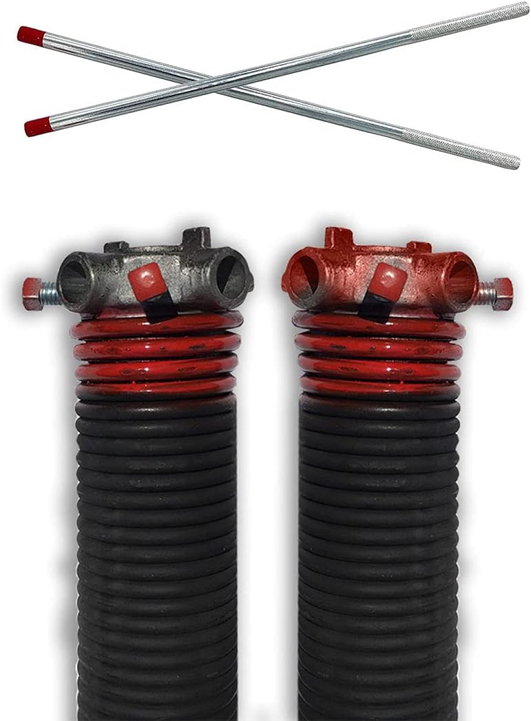 DURA-LIFT .225 x 2 x 31 Torsion Garage Springs Red, Left & Right Wound with 18 Torsion Spring Winding Rod 2-Pack