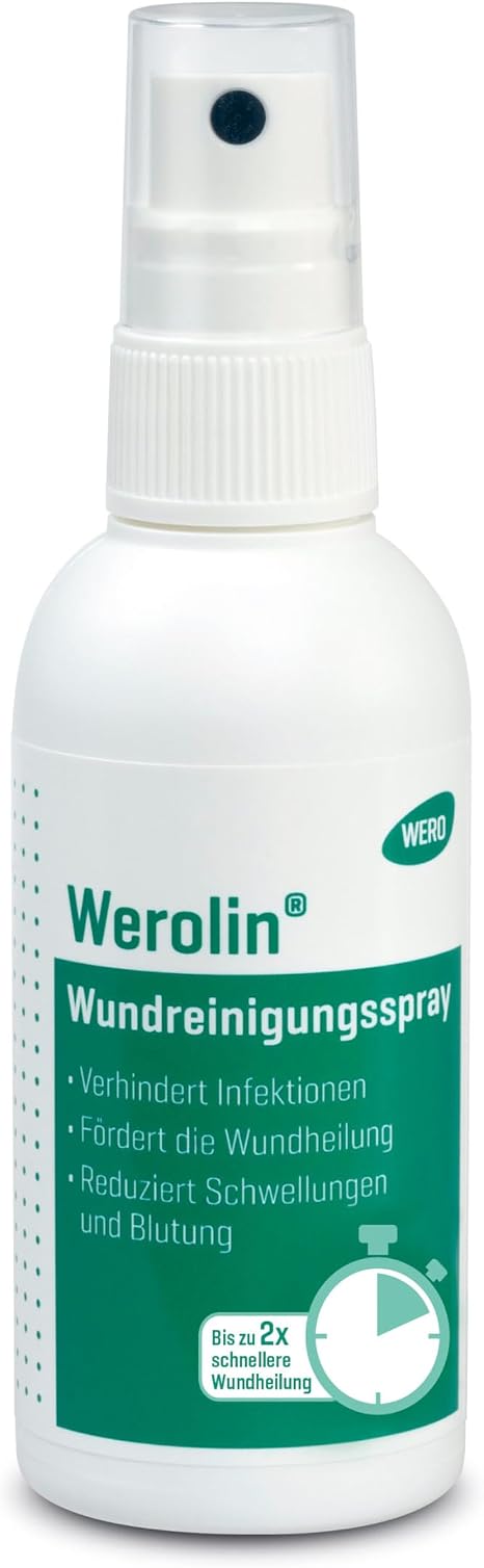 Wero lin Wound Cleaning Spray 75 ml Particularly Suitable for Abrasions Tears and Cuts Reduces Bleeding and Swelling Alcohol-Free Also for Use in the Mouth and Mucous membrane Area