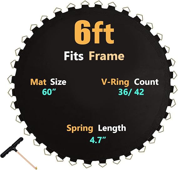Trampoline Mat, Dia:60"/80", Fits 6FT/8FT Frame, with 36/42/48 V-Rings for Choose and Spring Tool, Reinforce, UV-Resistant, Not Include Spring