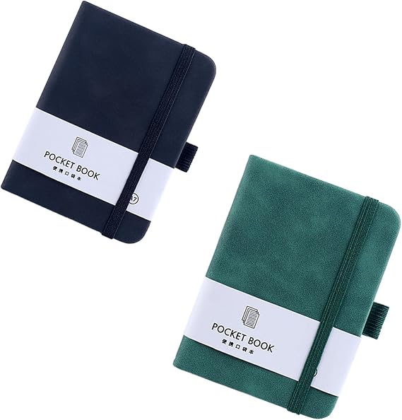 Pocket Notebook,2 Pcs Portable A7 Notebook Small Notebooks Pocket Size Mini Small Notepad Journal Diary for Travel Notebook Writing Notepad Mini for Office School Stationery Supplies（Black+Green）