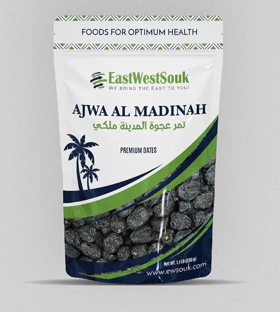 Ajwa Al Madina Dates | Gluten-Free, Non-GMO | Authentic Madina Saudi Arabia Dates | Naturally Sweet, No Added Sugar | Perfect for Snacking (1.1lb)