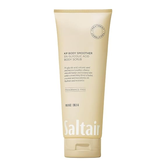 Saltair KP Body Scrub | Fragrance-Free 5% Glycolic Exfoliator | 10 oz | fruit Acid and physical exfoliants for rough-feeling areas and a smoother shower regimen