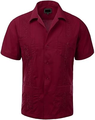 vkwear Guayabera Mens Cuban Beach Wedding Short Sleeve Button-up Casual Dress Shirt