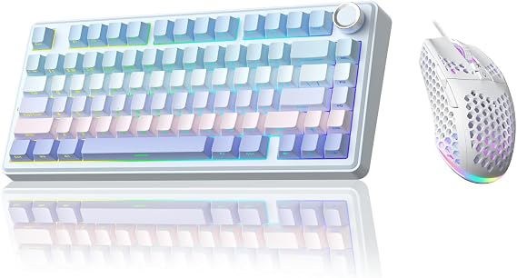 SOLAKAKA A75 and SM900,Keyboard and Mouse Combo for Gaming,White
