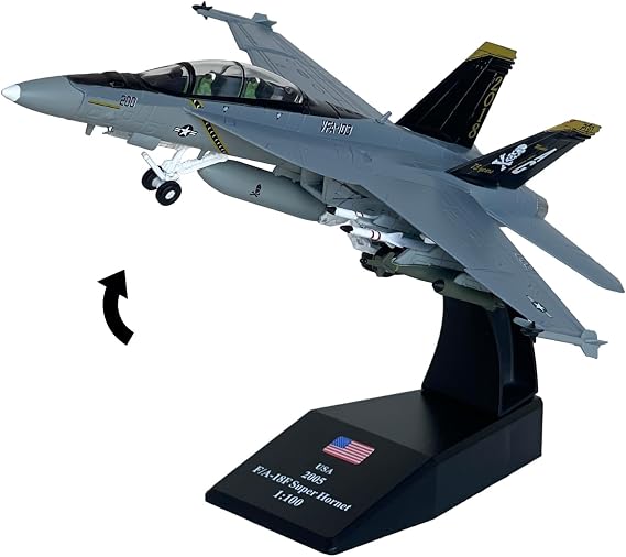 F/A-18F Super Hornet Model Airplane 1/100 Scale Metal Diecast Fighter Military Model with Rotatable Stand Base F18F Super Hornet Kit for Collection or Gift