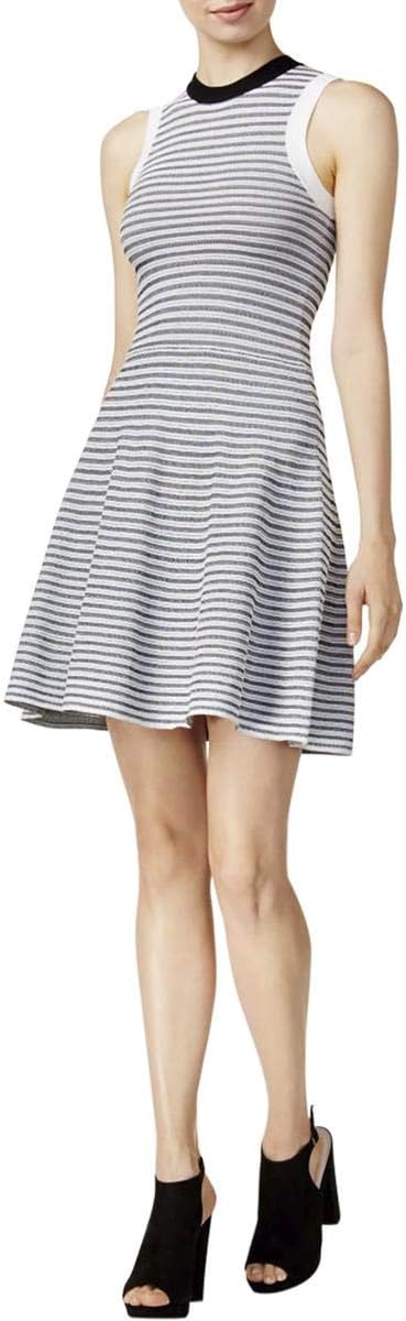 Bar III Womens Striped Fit Flare Midi Dress, Grey, Large