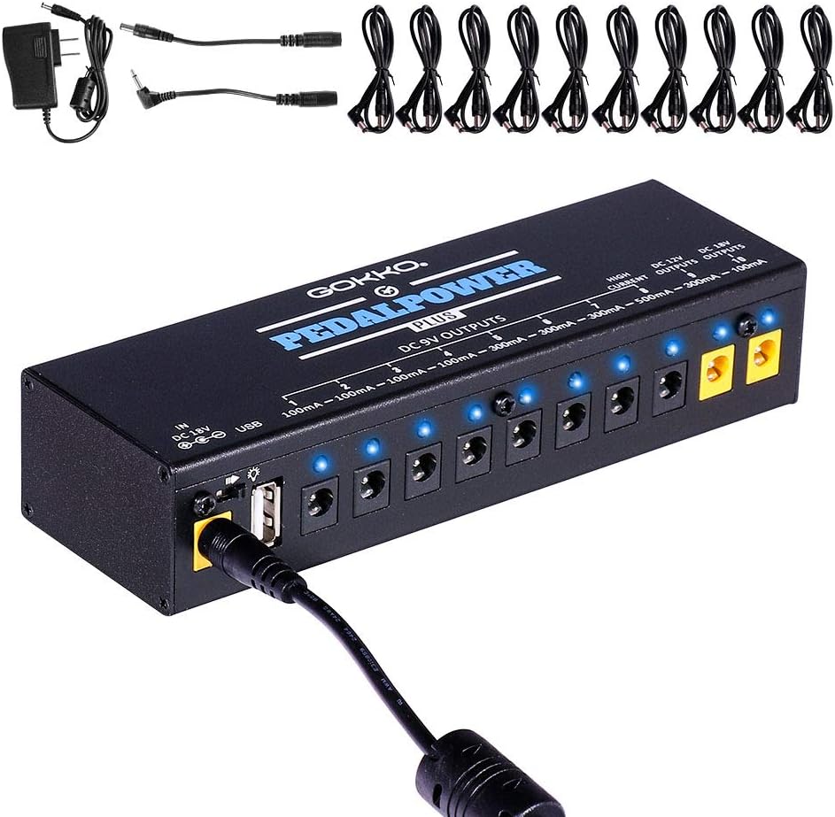 GOKKO AUDIO Power Supply for Effect Pedals Electric Guitar Power 10 Independent 9V12V18V DC Output Power Supply Plus