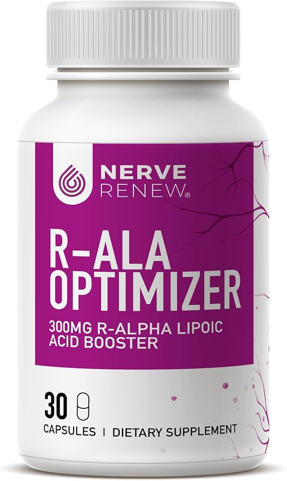 NERVE RENEW Optimizer - Nerve Support Supplement - 30 Capsules - 300 mg Stabilized R-Alpha Lipoic Acid per Capsule - Fast Absorption - Safe and All Natural