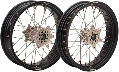 TUSK Impact Supermoto Complete Front and Rear Wheel Set 3.50 x 174.25 x 17 Matte Black RimSilver SpokeMagnesium HubMagnesium Nipple for Husqvarna TE 300 Fuel Injected 2019-2025
