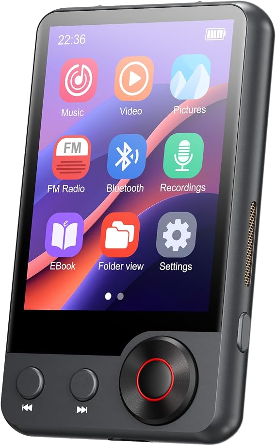 128GB MP3 Player with Bluetooth 5.3, Oilsky 2.4 Inch Portable Touchscreen MP3 Music Player with Speaker, FM Radio, Voice Recording, Headphones (Grey)