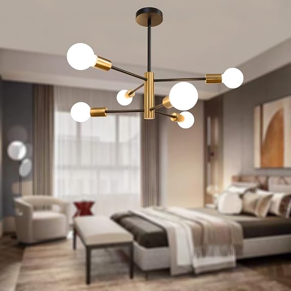 Modern Sputnik Chandelier, 6-Light Pendant Lighting Fixture for Living Room Bedroom Dining Room Kitchen Office