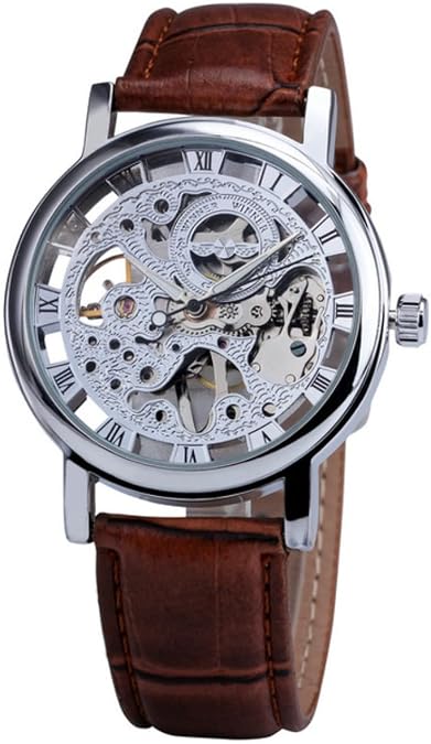 Transparent Fashion Case Luxury Casual Design Leather Strap Mens Watches Top Brand Luxury Mechanical Skeleton Watch