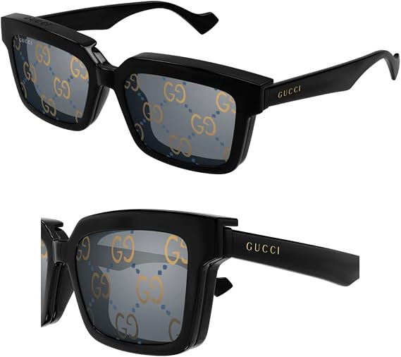Gucci GG1543S Lettering Logo Square-Shaped Non-Polarized Sunglasses for Men Includes Luxury Eyewear Kit Black Frame with Transparent Lens