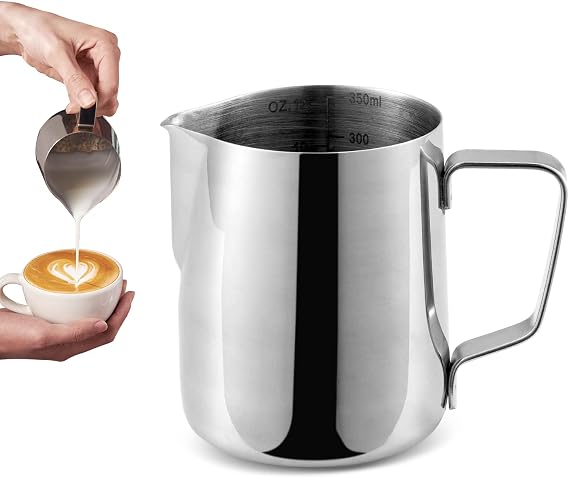 Neretva Milk Frothing Pitcher 12 oz, Hand Held Frother Steamer, Latte Art Steaming Jug, Espresso Machine Accessories, Barista Tool (350ML)