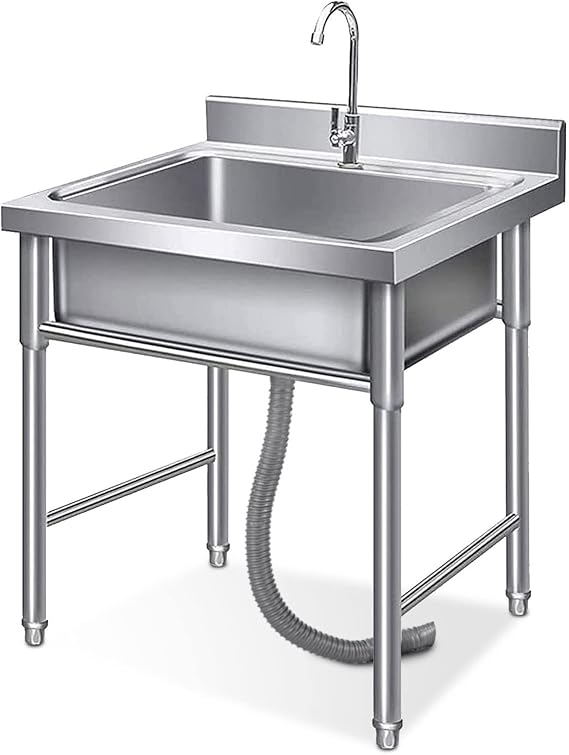 Stainless Steel Commercial Kitchen Sink Single Bowl 1 Compartment with Faucet Free Standing Utility Sink for Restaurant Kitchen Laundry Garage Indoor Outdoor (23.6"W x 23.6"D x 31.5"H)