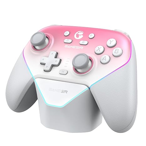 GameSir Super Nova Multiplatform Game Controller – 2.4G Wireless for PC/Switch/iOS/Android – Hall Effect Joystick & Triggers Magnetic Faceplate RGB LighningCharging Dock (Rosa)