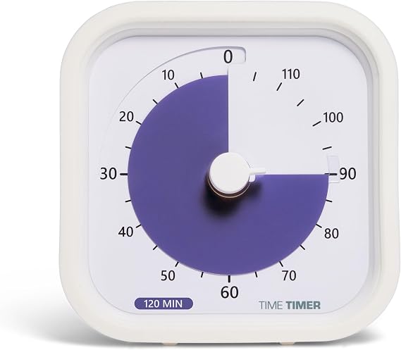 TIME TIMER 120 Minute MOD Education Edition - Visual Timer with Desktop Software for Kids in Classroom Test Timer Learning Tool and Office Meetings with Quiet Operation (White 120 Minutes)