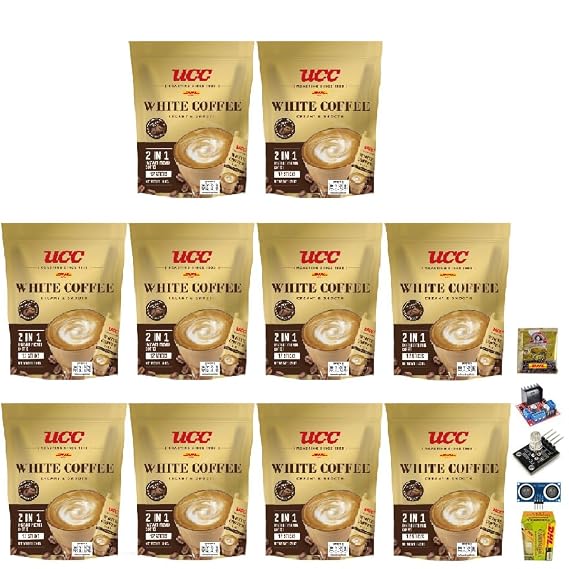 UCCWhite Instant Coffee Mix Healthy Roasted Delicious Mellow Intense 2 in 1 Snack 300 grams (12 Sachets) Set 10 By Beautygoodshop [Get Free For You Beauty Gifts]