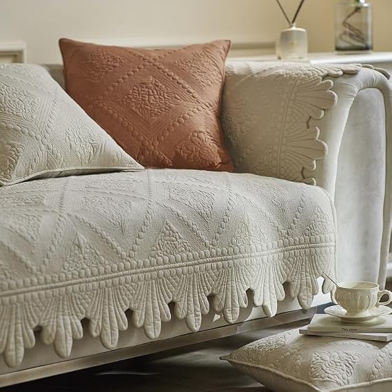 Thick Funny Fuzzy Sofa Covers 1 2 3 Seater, Non-Slip Sofa Slipcovers Corner L Shape Sofa Cover, Cotton Quilted Universal Sofa Cushion Covers for Living Room Furniture Protector(Beige,70x180cm)