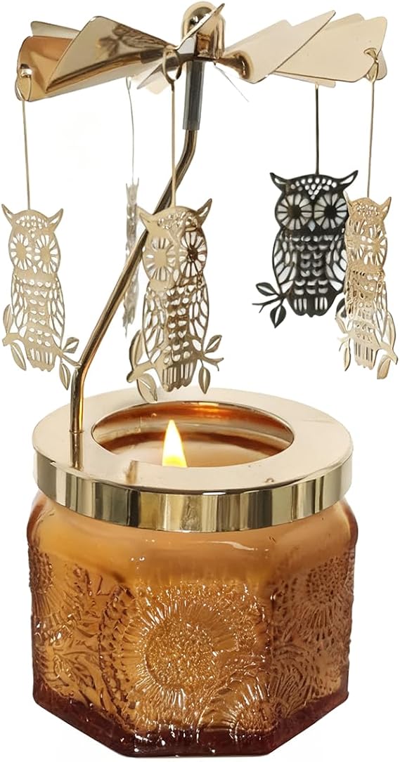 Lavender Scented Candle Carousel Rotary Candle Holder Spinning Tea Light Holder Birthday Gifts for Women, Mom, Wife, Girlfriend, Sister, Female Friends (Golden Owl)