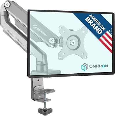 ONKRON Desk Mount Full Motion Arm for Computer Monitors 17 to 32-Inch LED LCD up to 17.6 lbs Silver MS80