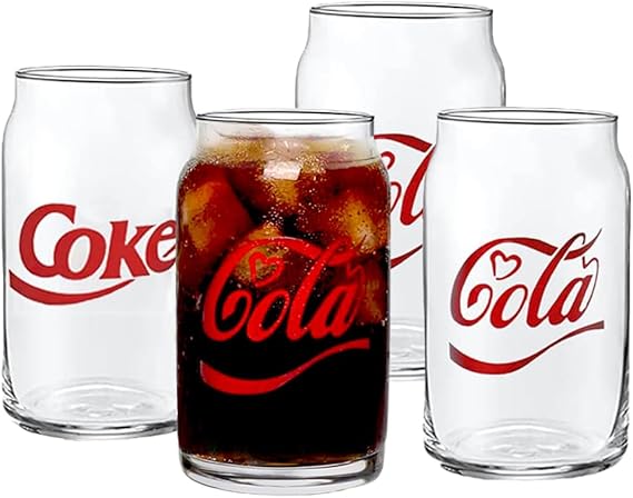 4 Pack Can Shape Coke Glass Cups, Updating 16oz Coca Cola Drinking Glassware