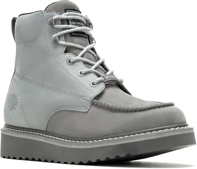 Harley-Davidson Men's Beau 6-Inch WP Light Grey Leather Motorcycle Boots, D93858